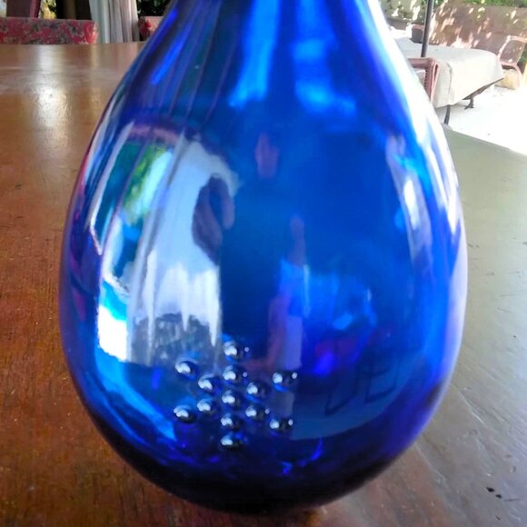 Beautiful Vitbot "Fruit of Life" Cobalt Blue Lead Free Glass Carafe Jug - Picture 8 of 10